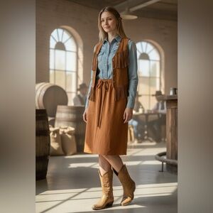 Vintage 1970’s A-Line Ultra Suede Terracotta Desert Western Knee Length Skirt